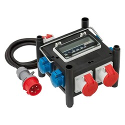 Distributor 32A 400V Red ->  R32, 2x R16, 4x Schuko w/ RCD